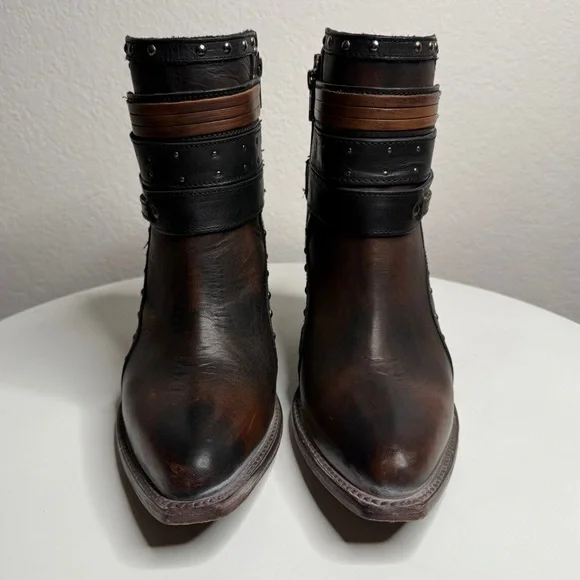 Freebird by Steven Julius Brown Leather Studded Buckle Ankle Boots Size 9 - Picture 2 of 8
